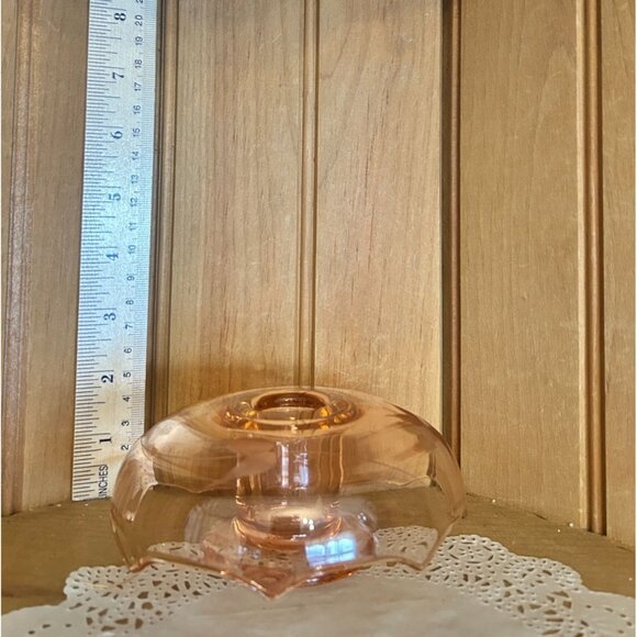 Vintage Pink Depression Elegant Glass Candle Holder Etched Floral Design - Picture 2 of 7
